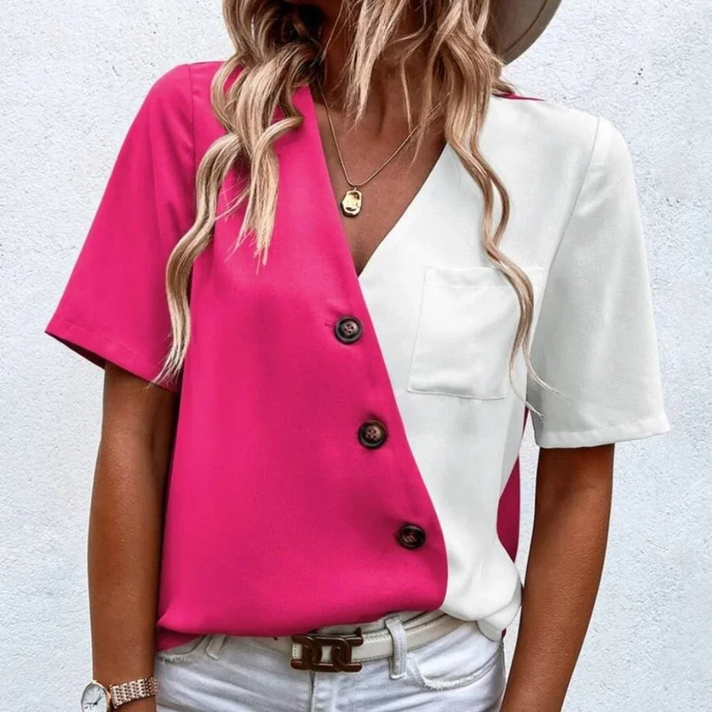 Colorblock Button detail Patched Pocket Blouse - Picture 6 of 6